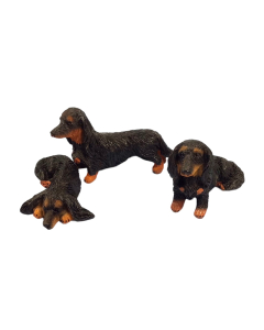 Daschund Black Long Haired Dog, Pack of 3