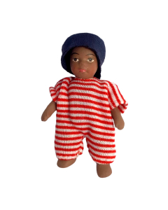 Baby with Striped Romper and Denim Hat