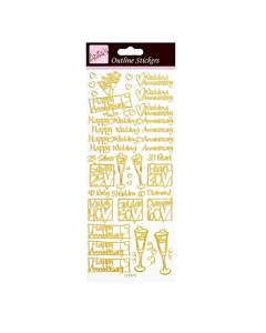 Outline Stickers, Wedding Anniversary, Gold On White