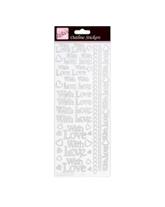 Outline Stickers, with Love, Silver On White