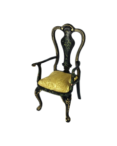 Black Carver Dining Chair with Green Upholstery