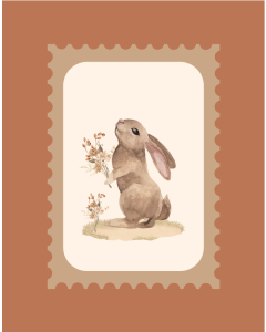 Picture of Watercolour Rabbit and Flowers in Copper Terracotta