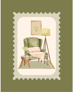 Picture of Still Life Watercolour Armchair with Accessories in Herbal Green