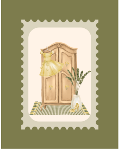 Picture of Still Life Watercolour Wardrobe with Accessories in Herbal Green