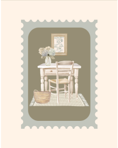 Picture of Still Life Watercolour Table with Basket and Accessories in Hazy Blue