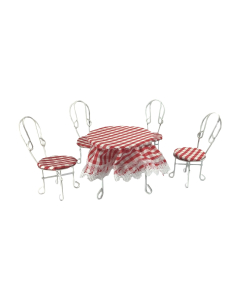White Wire Table and Chairs with Cloth