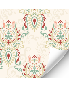 Burgundy and Seafoam Damask Wallpaper