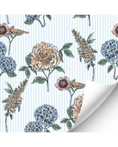 Blue Stripe Floral Wallpaper