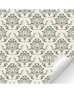 Light Beige Wallpaper with Forest Green Damask Pattern