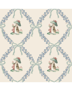 Floral Diamond with Bunny on Pastel Cream Wallpaper