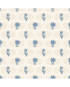 Diamond Blue Flowers on Pastel Cream Wallpaper