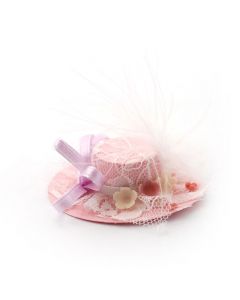 E6310 - Pink Hat with Lace & Feather Trim
