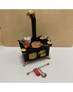 DAMAGED - Black Stove with Accessories