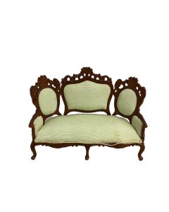 DAMAGED - Wooden Sofa with Green Upholstery