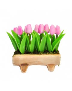 D1654 - Wooden Planter with Tulips