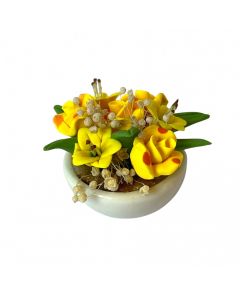 D4204 - White Bowl with Yellow Flowers