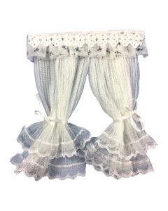 Lace Curtain with Blue Floral Trim (D4336)