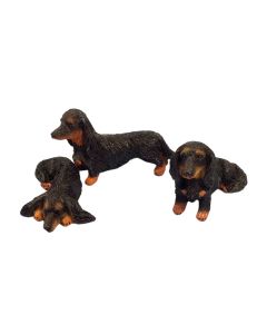 Daschund Black Long Haired Dog, Pack of 3 (DA024)