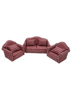 DF427 - Red and White Check Sofa Set
