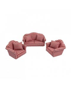 DF427 - Red and White Check Sofa Set