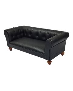 DF457 - Black Leather Chesterfield Sofa