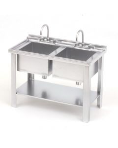 DM-M245 1:12 Scale Double Steel Sink with Elbow Taps