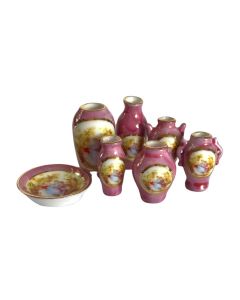 EM6427 - Pink Lustreware vases and bowl
