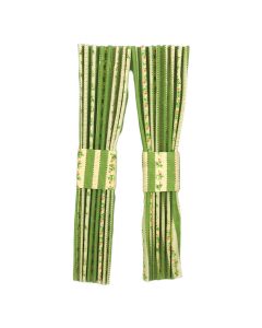 GS0558 - Green and White Floral striped Curtains
