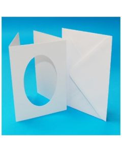 A6 White Hammered Tri-Fold Oval Aperture Cards & Envelopes (H-10817)