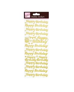 Outline Stickers, Happy Birthday, Gold On White (H-ANT810255)