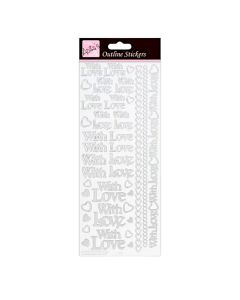 Outline Stickers, with Love, Silver On White (H-ANT810273)