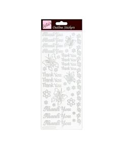 Outline Stickers, Thankyou, Silver On White (H-ANT810274)