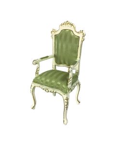 JY0278 - White Carver Dining Chair with Green Upholstery