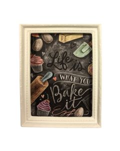 MC312 Large kitchen blackboard picture in a white frame