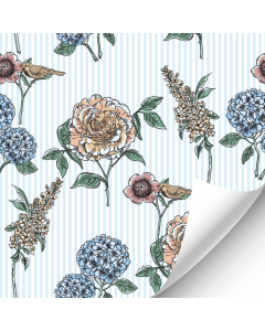 R070 - Blue stripe floral wallpaper 