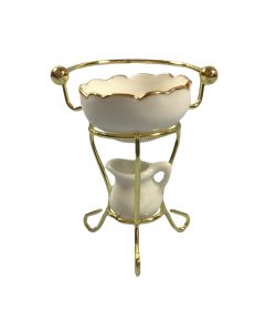 DISCONTINUED - White Jug and washbowl on brass stand