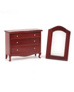 T3202 - Low Dresser with Mirror (Mahogany)
