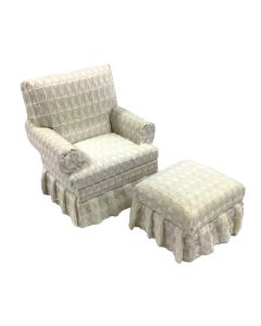 T6665 - White Arm Chair With Ottoman 