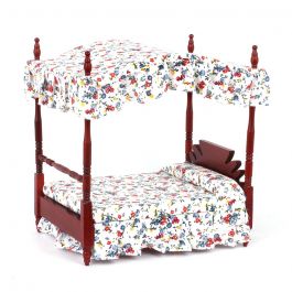 Doll House Brass Bed Four Poster + Bedding & Dolls